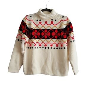 VTG Wayne Taylor 70s Fair Isle Knit Turtleneck Cream Sweater